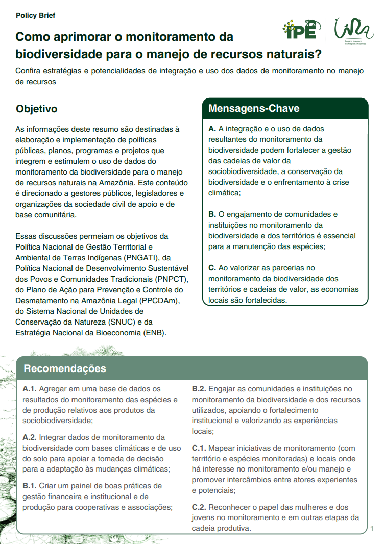 Capa – Policy Brief – Monitoramento e Manejo